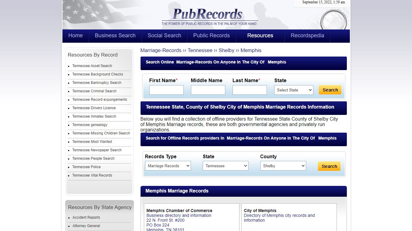 Memphis, Shelby County, Tennessee Marriage Records